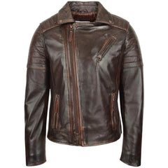 Men's Vintage Brown Asymmetrical Leather Biker Jacket