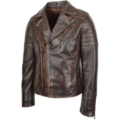 Men's Vintage Brown Asymmetrical Leather Biker Jacket