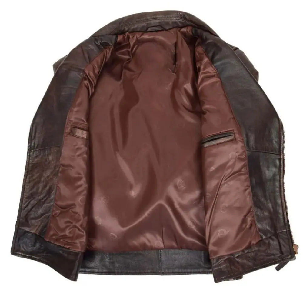 Men's Vintage Brown Asymmetrical Leather Biker Jacket
