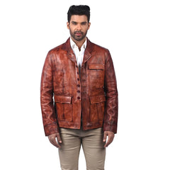 Men's Vintage Brown Leather Blazer Jacket