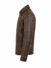 Men’s Vintage Brown Leather Shirt Collar Jacket Left