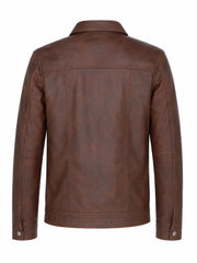 Men's Vintage Brown Leather Zip-Up Jacket Back