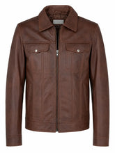 Men's Vintage Brown Leather Zip-Up Jacket Front
