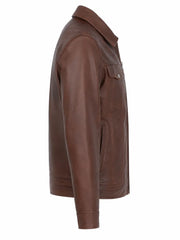 Men's Vintage Brown Leather Zip-Up Jacket Right
