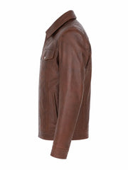 Men's Vintage Brown Leather Zip-Up Jacket Left