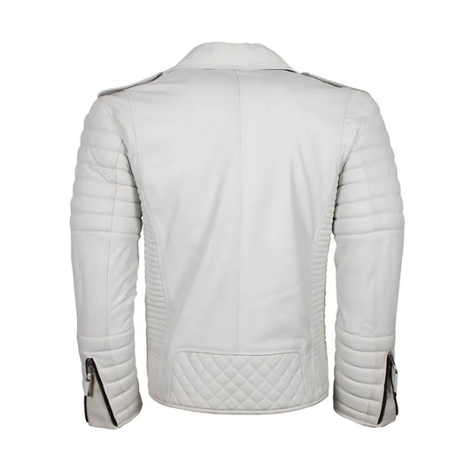 Men's White Quilted Leather Jacket