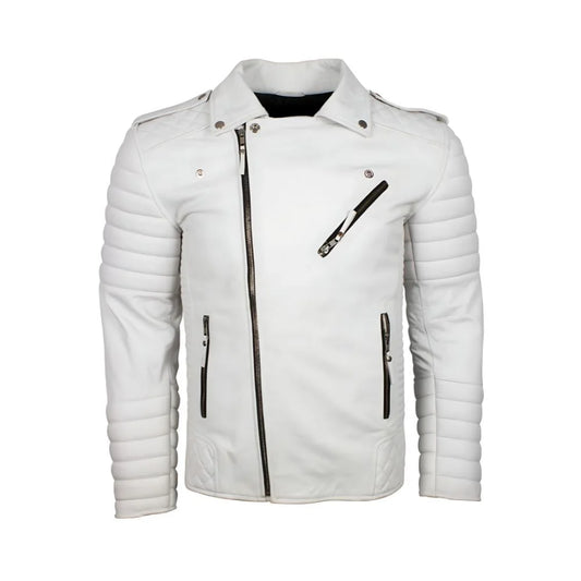 Men's White Quilted Leather Jacket