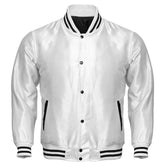 Men's White Satin Varsity Jacket