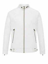 Men’s White Snap-Tab Collar Leather Jacket Front