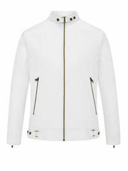 Men’s White Snap-Tab Collar Leather Jacket Front