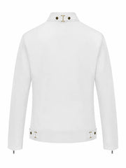 Men’s White Snap-Tab Collar Leather Jacket Back