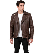 Men's Black Sheepskin Leather Biker Jacket with Belt, zip and closure detail