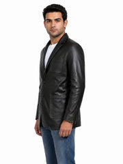 Men's black sheepskin leather blazer, side view