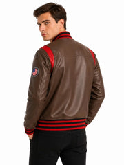 Men's black sheepskin leather jacket, collar detail