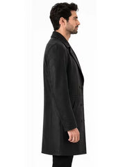 Men's brown sheepskin leather coat, side view