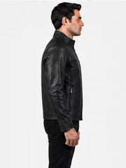 Men's brown sheepskin leather jacket, collar detail