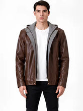 Men's Black Sheepskin Leather Hooded Jacket with Front Zip, zip and closure detail