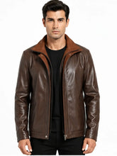 Men's Black Sheepskin Leather Hooded Jacket with Hooded Inner Collar, zip and closure detail