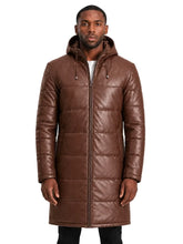 Men's Black Sheepskin Leather Hooded Jacket with Horizontal Quilted Panels, photo 9