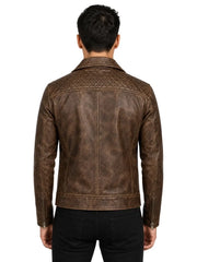 Men's black sheepskin leather jacket, collar detail