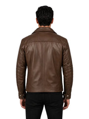 Men's black sheepskin leather jacket, collar detail
