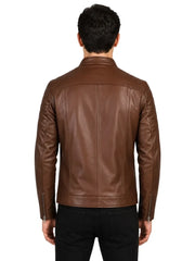 Men's black sheepskin leather jacket, collar detail
