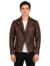 Men's Black Sheepskin Leather Jacket with Angled Zip Front and Padded Sleeves, side view