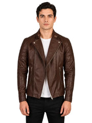 Men's black sheepskin leather jacket, side view