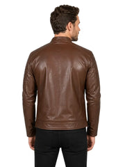 Men's black sheepskin leather jacket, collar detail