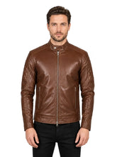 Men's Black Sheepskin Leather Jacket with Snap Tab Collar and Quilted Sleeve Detail, side view