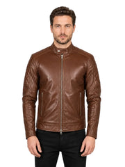 Men's black sheepskin leather jacket, side view