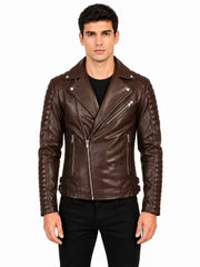 Men's black sheepskin leather jacket, side view