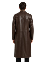 Men's black sheepskin leather coat, collar detail