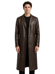 Men's black sheepskin leather coat, side view
