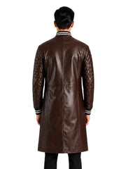 Men's black sheepskin leather coat, collar detail