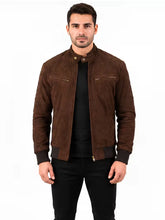 Men's Black Sheepskin Leather Jacket with Snap Tab Stand Collar and Front Zipper Closure, lining detail