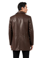 Men's black sheepskin leather coat, collar detail