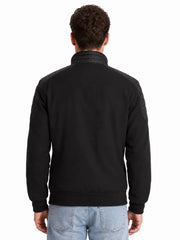 Men's black sheepskin suede leather jacket, back view