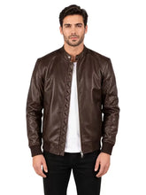 Men's Black Sheepskin Leather Jacket with Snap Tab Collar and Ribbed Hem, side view