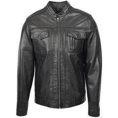 Mens Black Casual Biker Leather Jacket