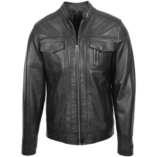 Mens Black Casual Biker Leather Jacket