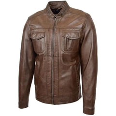 Mens Brown Casual Biker Leather Jacket