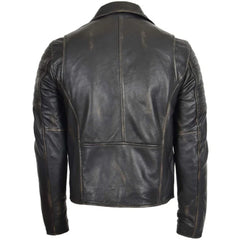 Men's Vintage Black Asymmetrical Leather Biker Jacket