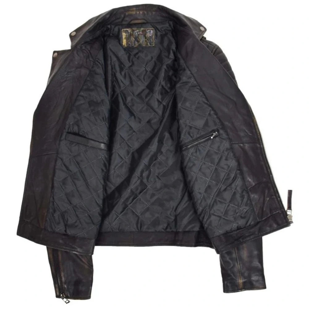 Men's Vintage Black Asymmetrical Leather Biker Jacket