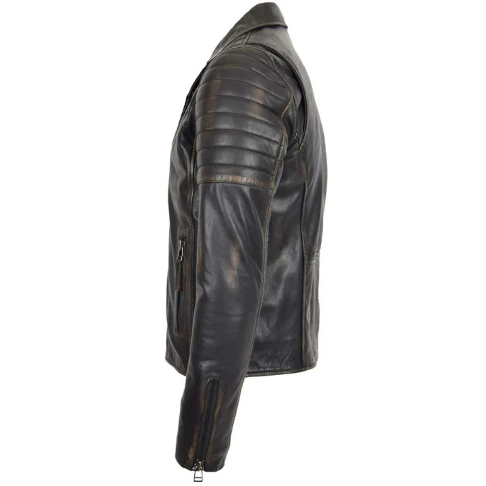 Men's Vintage Black Asymmetrical Leather Biker Jacket
