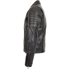 Men's Vintage Black Asymmetrical Leather Biker Jacket