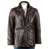 Men's Smart Removable Inner Collar Brown Leather Coat