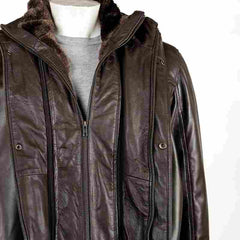 Men's Smart Removable Inner Collar Brown Leather Coat