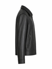 Modern Men's Collared Black Leather Jacket
