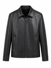 Modern Men's Collared Black Leather Jacket